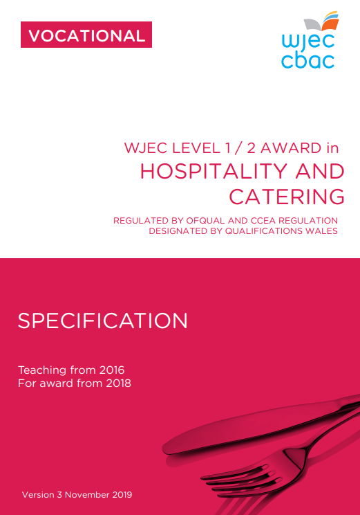 Level 1/2 Award In Hospitality And Catering Specification