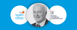 WJEC CBAC and Coleg Cymraeg Cenedlaethol logos next to headshot of Gareth Pierce