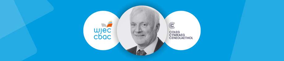 WJEC CBAC and Coleg Cymraeg Cenedlaethol logos next to headshot of Gareth Pierce