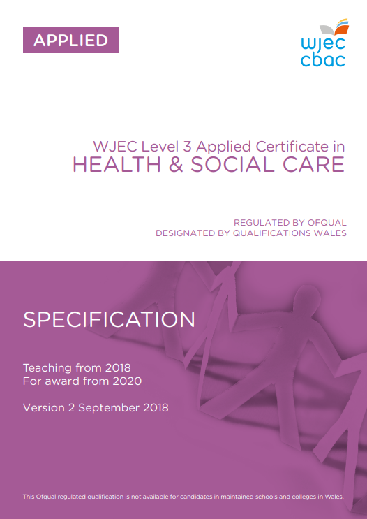 Level 3 Applied Certificate in Health And Social Care Specification